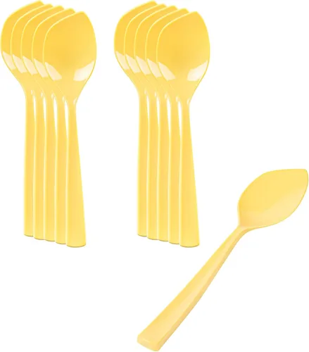 Vista 2 de Restaurantware Cucharas de postre de 4.5 x 1 pulgada, 100 cucharas desechables de degustación, asas resistentes, cucharas de plástico amarillo bebé