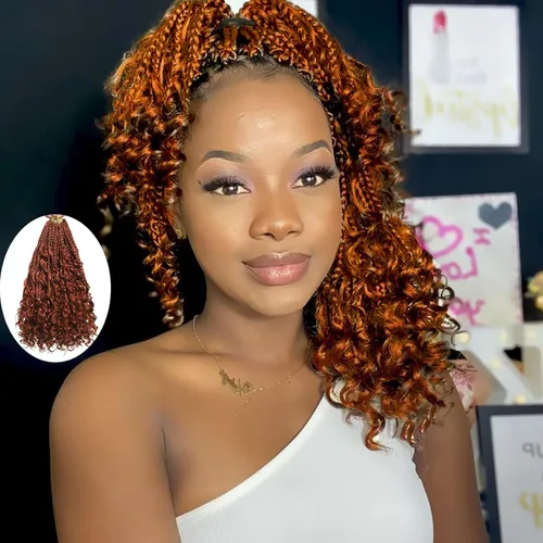 Vista 7 de Flagship 9 Paquetes Goddess Box Braids Cabello de Ganchillo para Mujeres Negras - 10 Pulgadas Pre-enrollado con Puntas Rizadas, Estilo Bohemio 1b