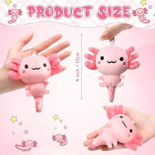 Vista 2 de Poen 8 piezas de llavero de ajolote de peluche de 4 pulgadas para niños, premios de fin de año escolar, videojuegos, recuerdo de fiesta, jardín