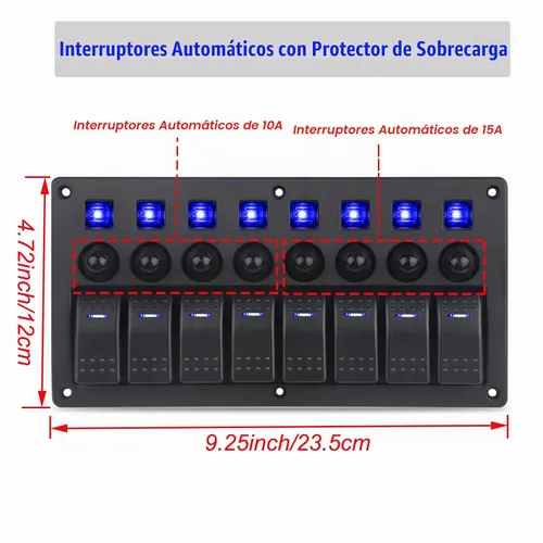 Vista 3 de Panel de interruptor basculante marino de 8 cuadras, panel