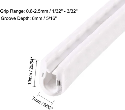 Vista 2 de uxcell Edge Trim U Seal Protector de borde de canal en U de plástico de PVC blanco se adapta a borde de 1/32 '' - 3/32 '' borde de 10 pies