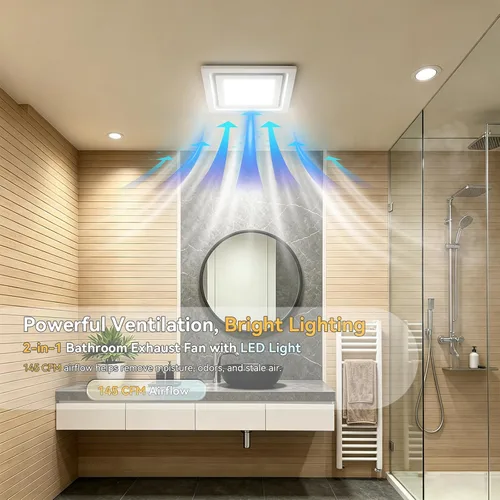 Vista 7 de Extractor de baño con ventilador de ventilación LED de 145 CFM