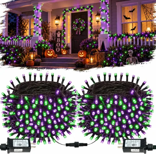 Vista 13 de OZS Guirnalda de luces de Navidad conectables rojas y blancas, paquete de 2 luces de Navidad de 164 pies en total de 400 LED para Rojo y blanco