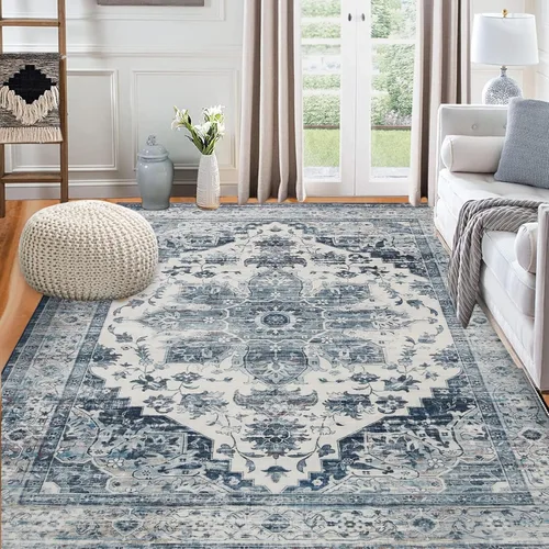 Vista 17 de COZYLOOM Alfombra de área de 2 x 6 pies, tribal, envejecida, para entrada, medallón vintage, alfombra para interiores, alfombra de pelo bajo, suave