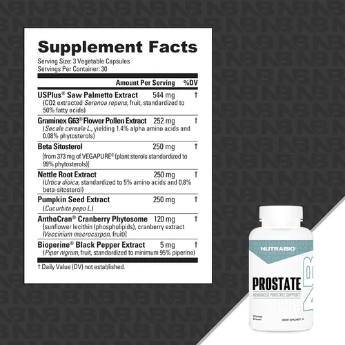 Vista 6 de NutraBio Próstata- Soporte avanzado para la función de la próstata- Defensa de la inflamación y soporte antioxidante- 90 cápsulas
