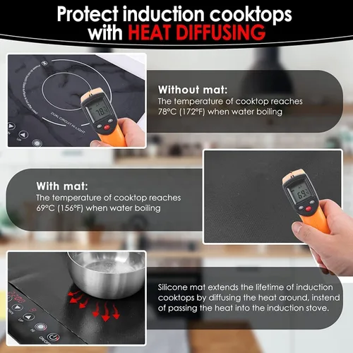Vista 6 de KitchenRaku Protector de placa de inducción grande de 30.7 x 20.4 pulgadas, resistente al calor hasta 572 °F (572.0 °F), cubiertas de quemador