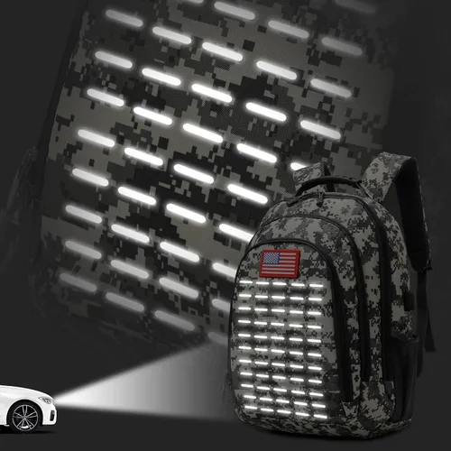 Vista 2 de Mochila de camuflaje, pequeña mochila táctica para exteriores, mochilas militares para niños adolescentes para la escuela con puerto de carga USB