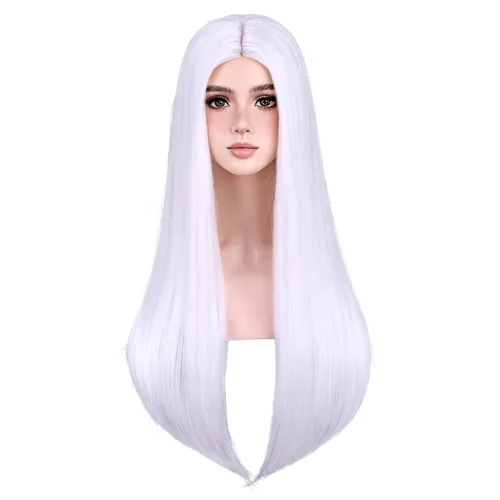Vista 15 de Beron Peluca de pelo largo recto de 20" para disfraz de cosplay con gorro de peluca (naranja oscuro)