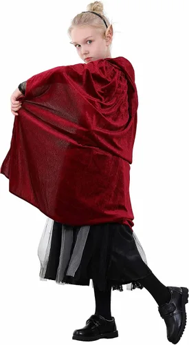 Vista 3 de CHOIEO Capa de terciopelo con capucha para Halloween, Navidad, para mago de bruja diablo, disfraz unisex para cosplay