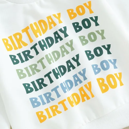 Vista 4 de Meiweileya Conjunto de sudadera de cumpleaños para niño y niño, sudadera de cumpleaños y pantalones lisos, ropa de fiesta de cumpleaños