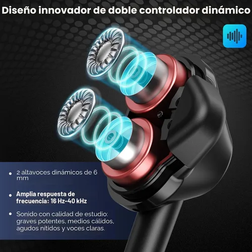 Vista 2 de Auriculares con cable USB-C, auriculares in-ear de doble controlador con micrófono, ajuste de cancelación de ruido, graves profundos, cable sin