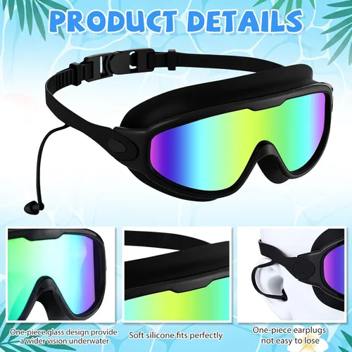 Vista 3 de Sabary Paquete de 12 gafas de natación a granel para adultos, visión amplia, sin fugas, antiniebla, gafas de natación con tapones para los oídos