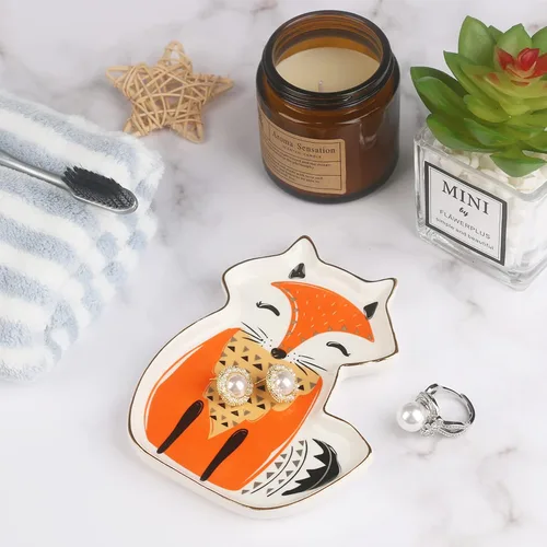 Vista 4 de Piudee Fox Jewelry - Soporte para platos para platos regalos de zorro para mujeres bandeja decorativa para joyas regalos divertidos para mujeres
