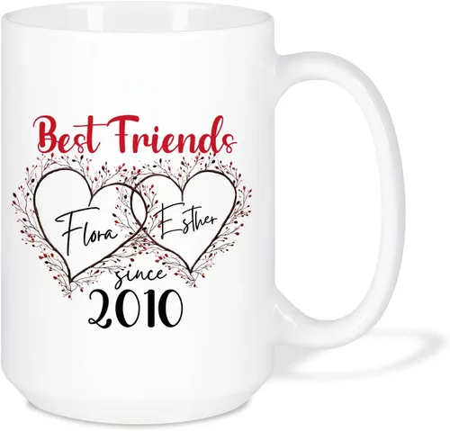 Vista 22 de Taza de café personalizada de alma gemela, taza de café de amistad personalizada para mejores amigos con nombres, mejores amigos, hermanas del alma