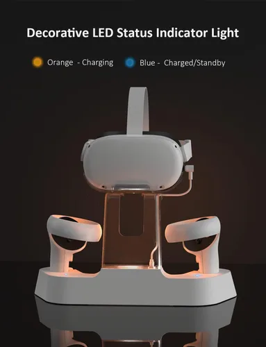 Vista 3 de NexiGo Enhanced Charging Dock with LED Light for OculusMeta Quest 2, Support Elite Strap with Battery, Headset Display Stand and Controller Mount, 2