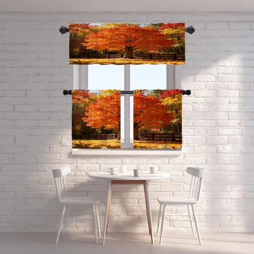 Vista 7 de Shrahala Orange Autumn Autumn Blackout Curtain Tiers, Fall Kitchen Valance Light Blocking Tier Drapes with Rod Pocket, 2 Pack 26 X 24 in