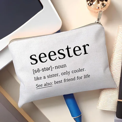 Vista 2 de Seester Like A Sister Only Cooler Seester Definition Funny Sister Cosmetic Bag Best Friend Gift Bestie Makeup Bag Funny Saying Travel Bag Best