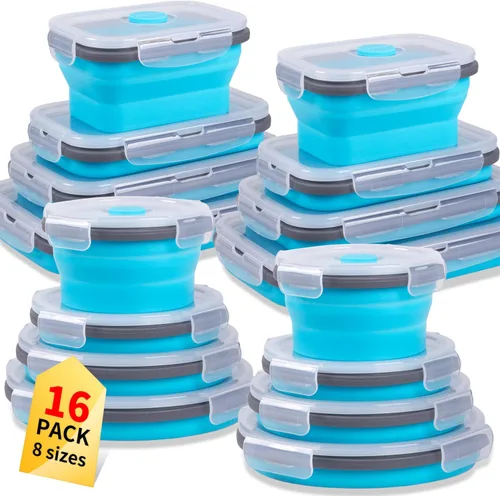 Vista 12 de Recipientes plegables de almacenamiento de alimentos con tapa hermética, 11.8 oz, juego de 4 recipientes pequeños de silicona apilables para la 4
