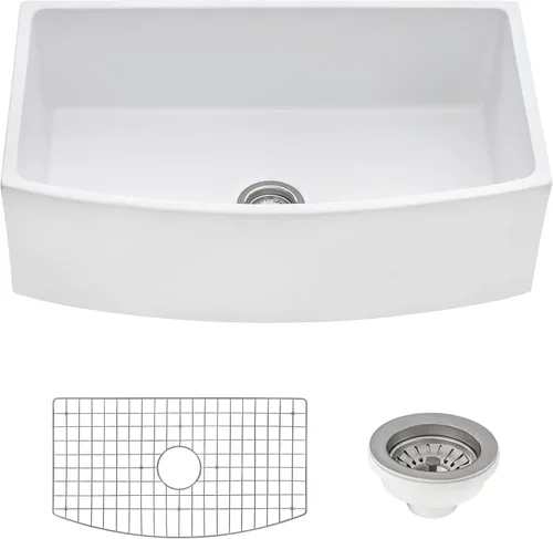 Vista 11 de Ruvati 23 x 18 pulgadas Fregadero de Cocina de Arcilla Refractaria, Modelo Farmhouse con Delantal Delantero, de Una Cubeta - Blanco - RVL2468WH
