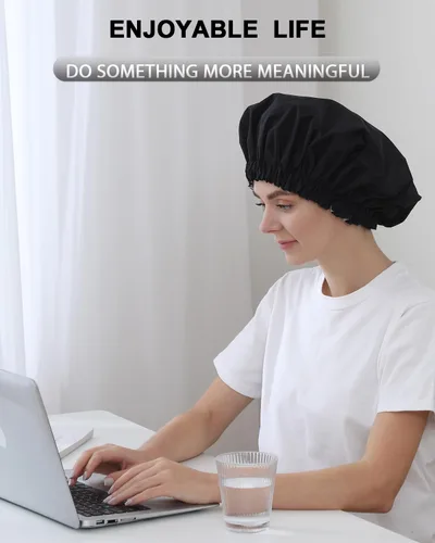 Vista 8 de YIZIJIZI Gorro de ducha, gorras de ducha para mujer reutilizables impermeables, gorras de ducha de dos capas grandes reutilizables adecuadas