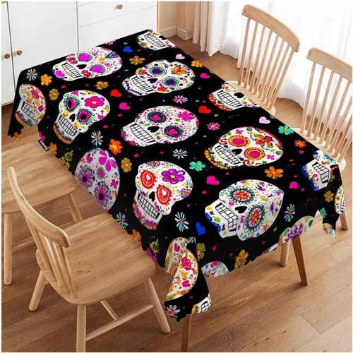 Vista 19 de Swono Mantel rectangular de Halloween de 52 x 70 pulgadas, diseño de araña negra de terror en telaraña, luna, resistente para mesas rectangulares