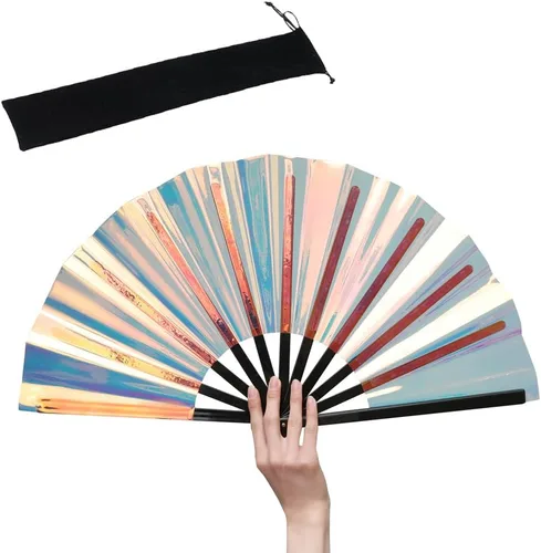Vista 13 de HeyToo Ventilador de mano plegable grande y brillante para fiesta, club nocturno, festival, Halloween, accesorios de traje de 13 pulgadas, azul