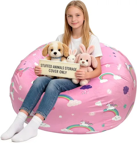 Vista 49 de Lukeight - Puf de almacenamiento de animales de peluche para niños, funda para puf de dinosaurio con cremallera para organizar la habitación