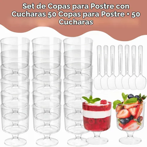 Vista 3 de Youeon Paquete de 50 mini vasos de postre de plástico con cucharas, taza de postre transparente de 5 onzas, tazas pequeñas para postres, aperitivos