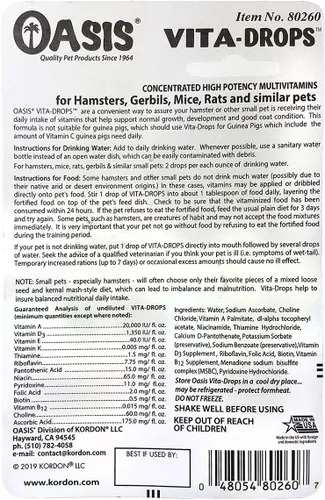 Vista 2 de Oasis Hamster Vita-Drops - Multivitaminas todo en 1, suplemento vitamínico diario que apoya huesos y dientes, articulaciones y digestión saludables