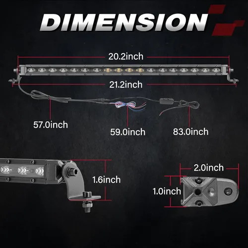 Vista 3 de OFFROADTOWN Barra de luz LED de persecución de 20 pulgadas, luces traseras UTV, luz intermitente de seguridad con luz intermitente de freno