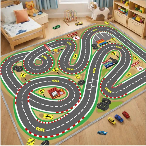 Vista 11 de Alfombra de juego para niños de 31 x 47 pulgadas, suave y antideslizante, alfombra de coche de mapa, alfombra para niños, autos de juguete, pista