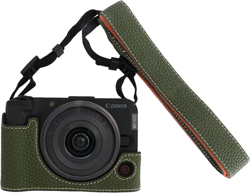 Vista 9 de VOVMOEYA Funda para cámara Canon EOS R50 V, medias fundas de piel sintética con correa para el hombro, ajuste preciso, compatible con trípode
