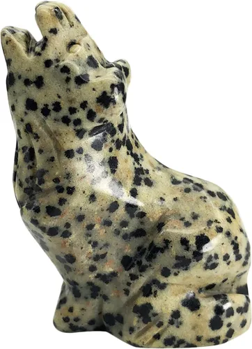 Vista 10 de Estatuas de lobo aullador de piedra de aventurina verde, 2 pulgadas, tallada a mano, animales sentados, lobos sentados, escultura de cristal curativo