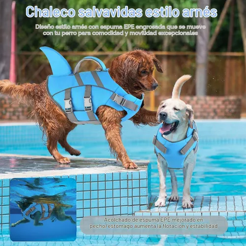 Vista 8 de Dogcheer Chaleco salvavidas para perro, tiburón, chaleco salvavidas reflectante para nadar en barco, chaleco de natación ajustable para cachorros