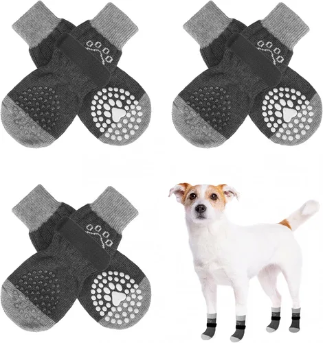 Vista 34 de SCENEREAL 6 piezas de calcetines antideslizantes para perros para prevenir lamido de patas para pavimento caliente/frío, calcetines de agarre
