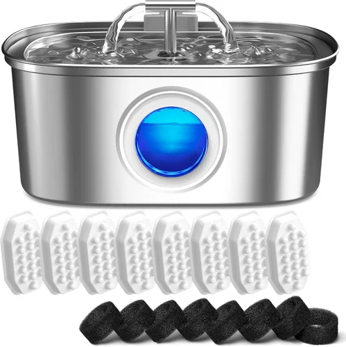 Vista 7 de Fuente de agua para gatos de acero inoxidable: fuente para gatos de 108 oz/3.2L para beber con filtro - Fuentes de agua para mascotas para gatos