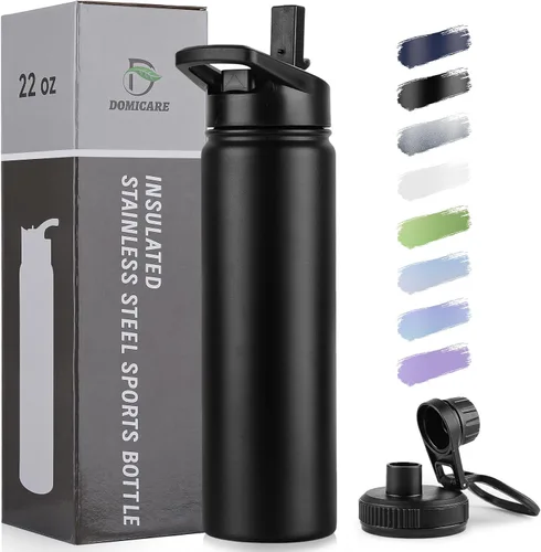 Vista 83 de DOMICARE Botella de agua para niños de 16 onzas para la escuela, de acero inoxidable, con aislamiento al vacío de doble pared, botella de agua