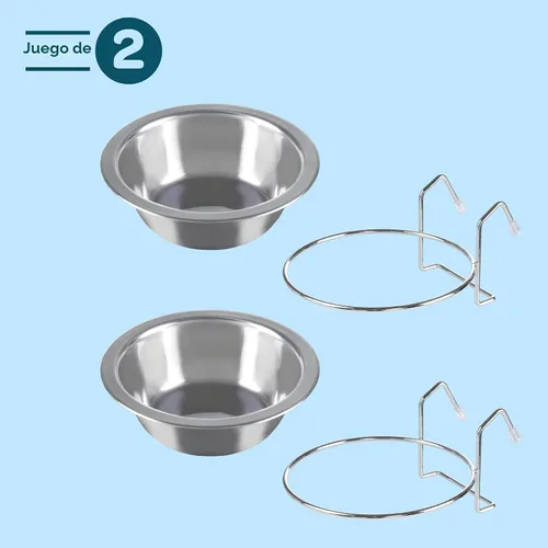 Vista 2 de petmaker Tazones para mascotas colgantes de acero inoxidable para perros y gatos - Jaula, perrera y alimentador de canastas para alimentos y agua