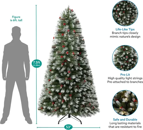 Vista 3 de Vancouver - Árbol de abeto esmerilado preiluminado de 7.5 pies Tradicional