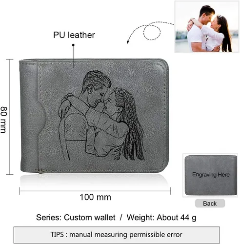 Vista 20 de Carteras personalizadas para hombres, cartera personalizada para hombre con imagen grabada y nombre, billetera delgada de cuero plegable, regalos