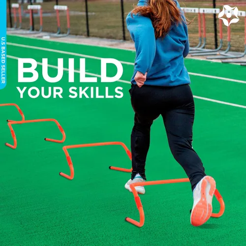 Vista 4 de Get Out! Agility Hurdles Equipo de entrenamiento – 6 unidades de 2 vías pliométricas y obstáculos de velocidad para fútbol y fútbol