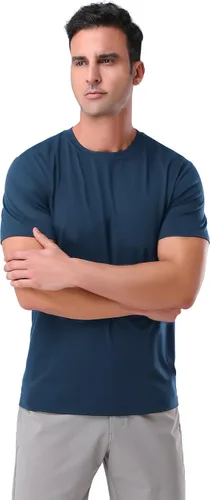 Vista 4 de Pioneer Camp Camiseta de viscosa de bambú para hombre, ultra suave, lisa, para hombre, refrescante, cuello redondo, casual, básica, camiseta