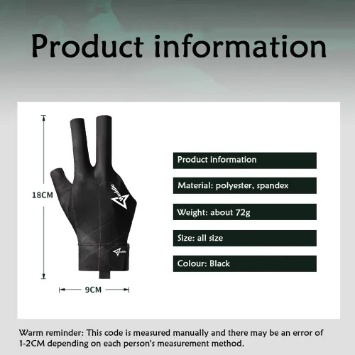 Vista 12 de Billiard Pool Gloves for Right Hand, 3 Finger Billiards Gloves