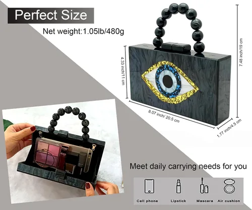 Vista 4 de NUSTTAL Evil Eye Clutch Purse Acrylic Clutch Marble Evening Handbag for Women with Pearl Handle