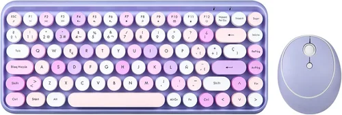 Vista 8 de Perixx PERIDUO-713 ES Conjunto de ratón y Mini Teclado inalámbrico 2.4 GHz - Teclas Retro Redondas - Rosado Pastel - QWERTY