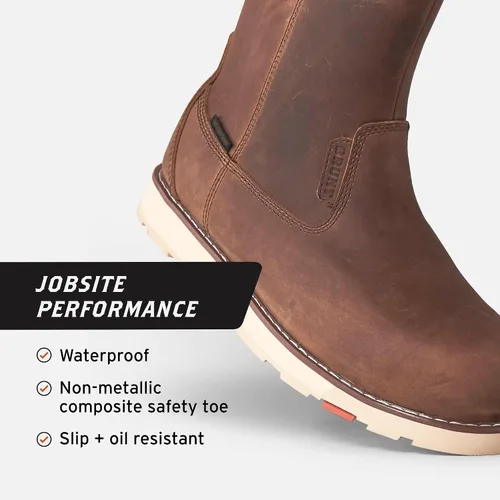 Vista 4 de BRUNT Bolduc (Punta Comp) - Marrón - Bota de Trabajo Wellington Impermeable de Cuña con Tiradores de 9" - Clasificación EH - Resistente a