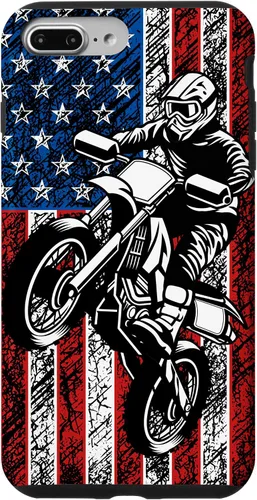 Vista 12 de Funda vintage con bandera estadounidense para iPhone 16 Motocross Dirt Bike