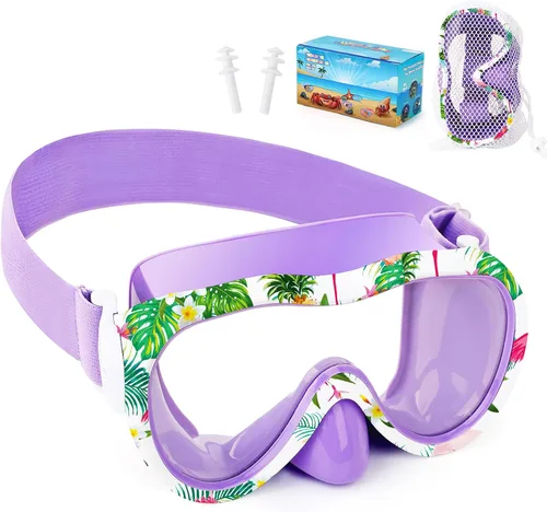 Vista 16 de Gafas de natación para niños con cubierta para la nariz, máscara de esnórquel panorámica de 180° con diseño antivaho y antifugas, correa de tela
