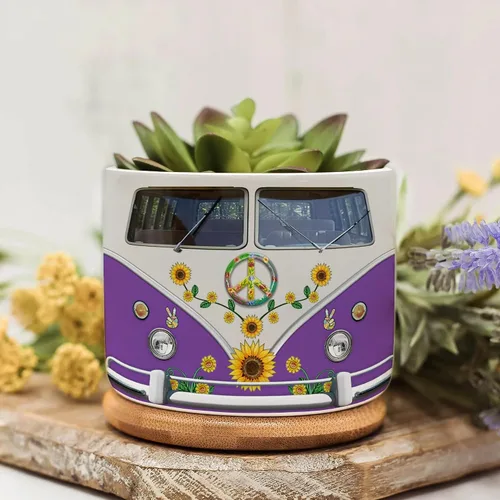 Vista 6 de Juego de mini macetas con estampado de lente de cámara, decoración del hogar, macetas de cerámica para suculentas con bandeja de bambú, regalos