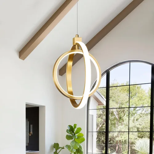 Vista 7 de Lámpara LED moderna con anillo dorado, lámpara colgante de 4000 K, regulable en altura ajustable, iluminación colgante para comedor, cocina, isla